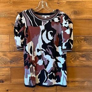 Chico's Abstract Short Sleeve Knit Top - Black, Rust, Cream, Lavender